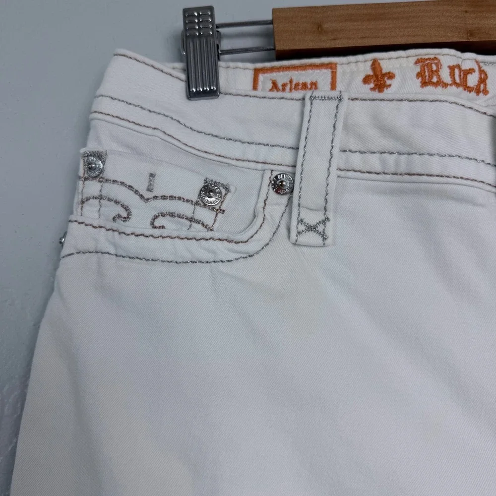 Rock Revival women's Arjean White Distressed Skinny‎ Jeans Thick Stitch 31